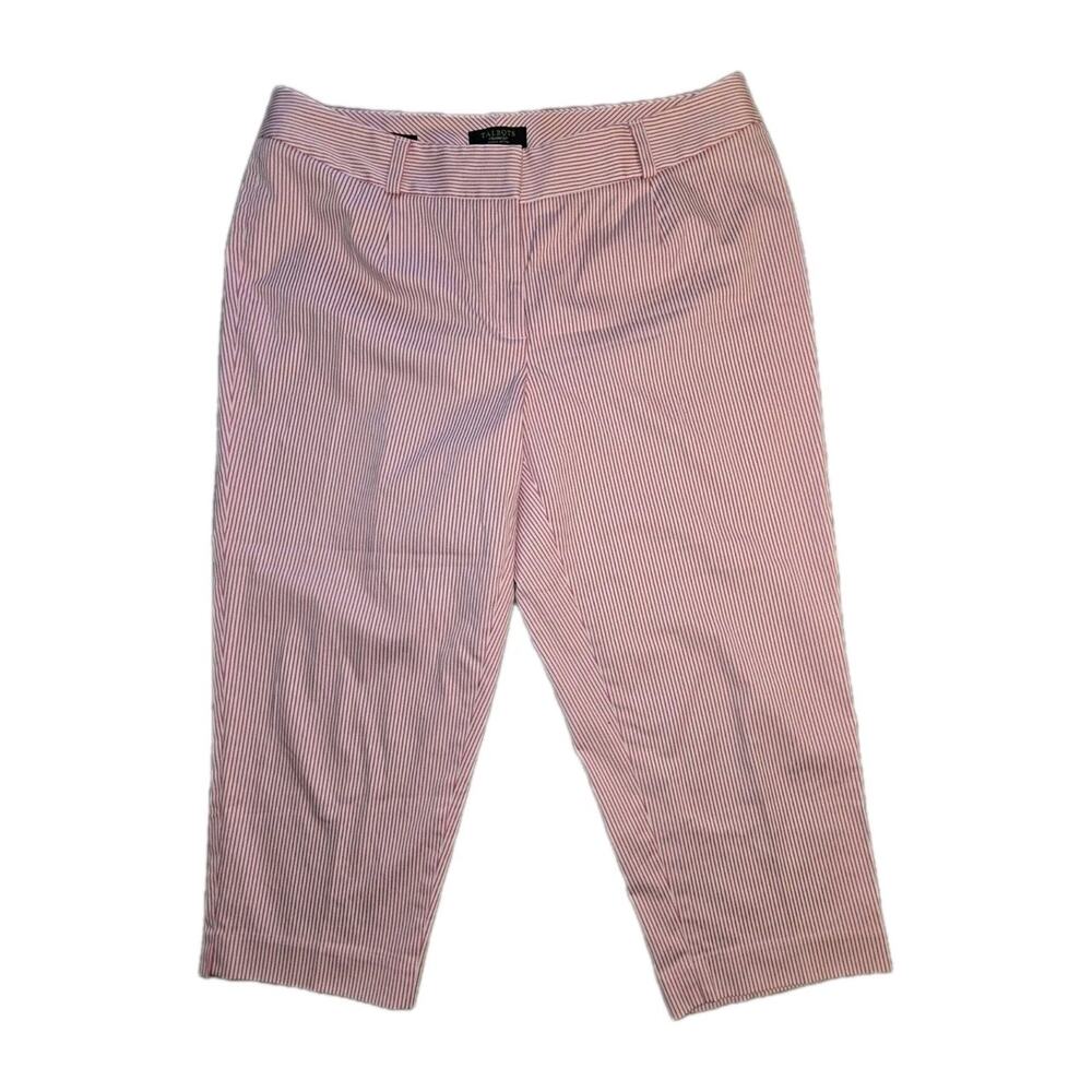 Talbots Womens Heritage Crop Pants 16W PETITE Dark Pink White Pin Stripe